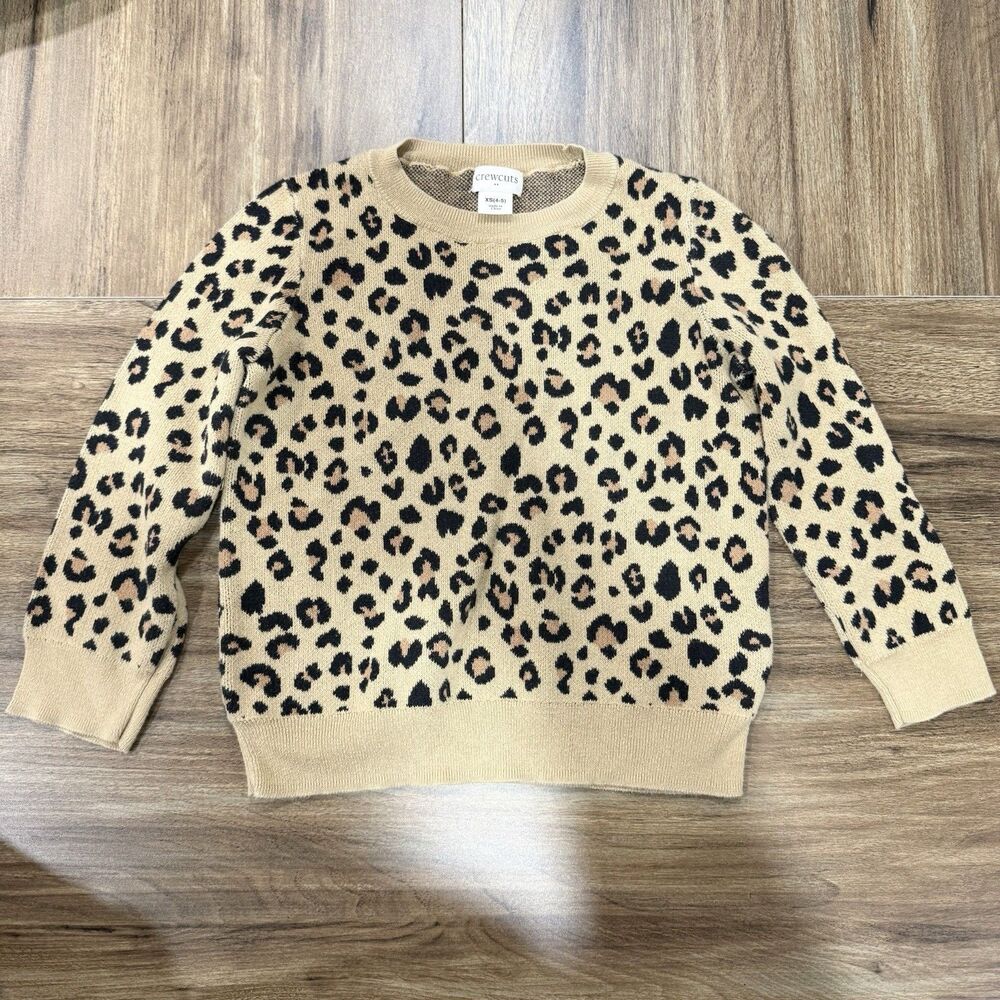 Crewcuts Leopard Animalprint 100% Cotton Pullover Sweater Girls Size XS 4-5